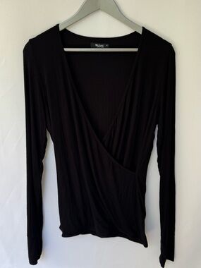 Michael Lauren - Black Wrap-Style Long Sleeve Top